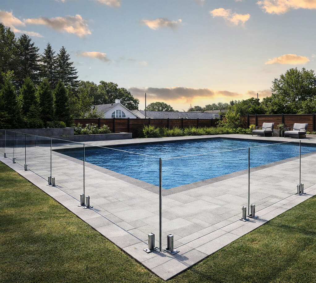 Clôture en verre installée autour d’une piscine dans une cour