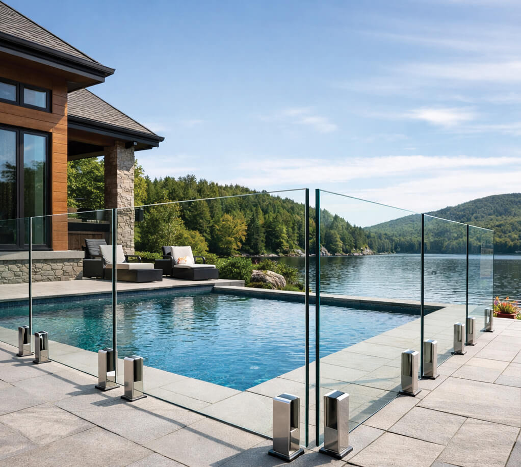Clôture en verre installée autour d’une piscine de maison
